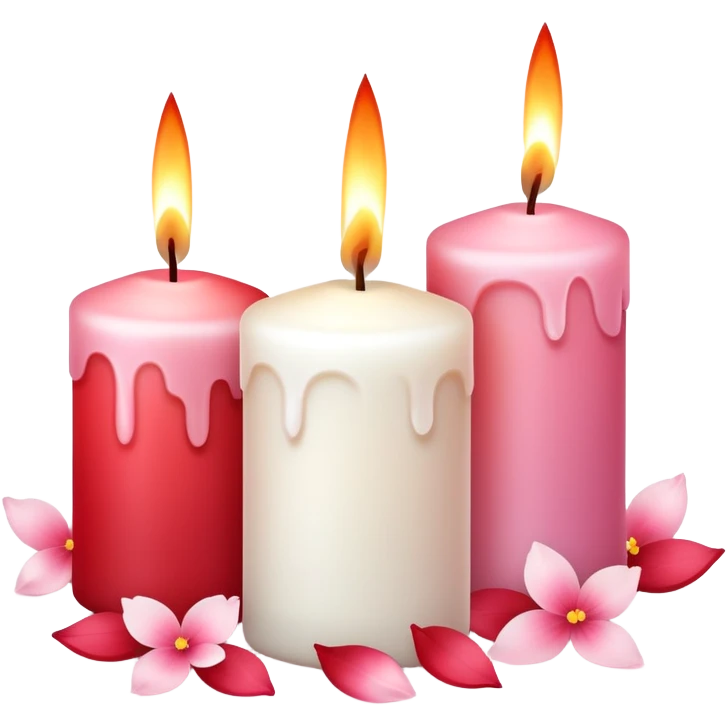 Romantic pastel white pastel pink and red candles with flower petals  emoji