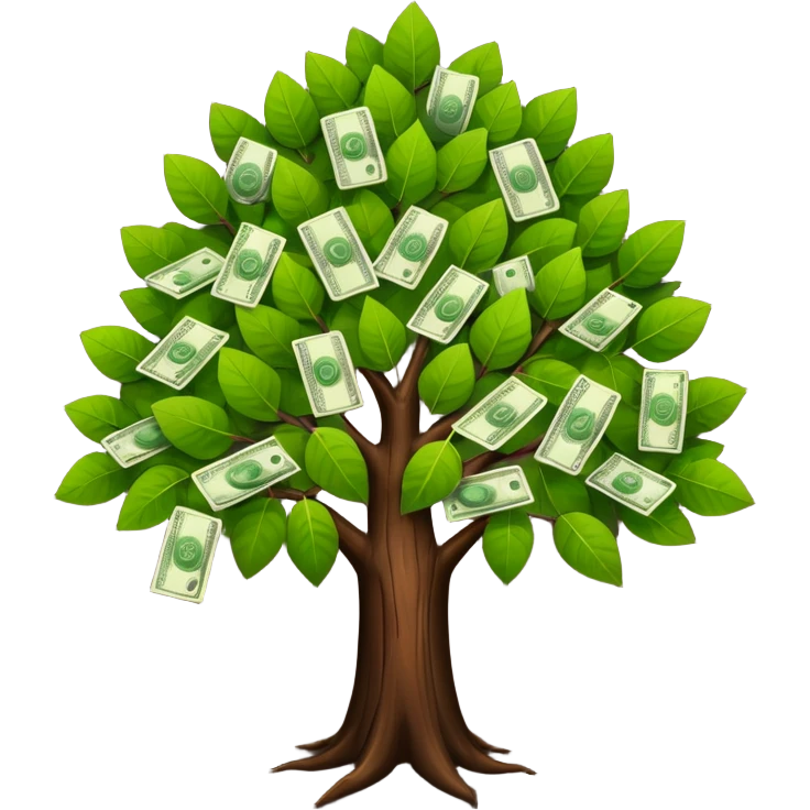 A tree with the leaves with money on it (keep the bark of the tree is still dark brown.* emoji