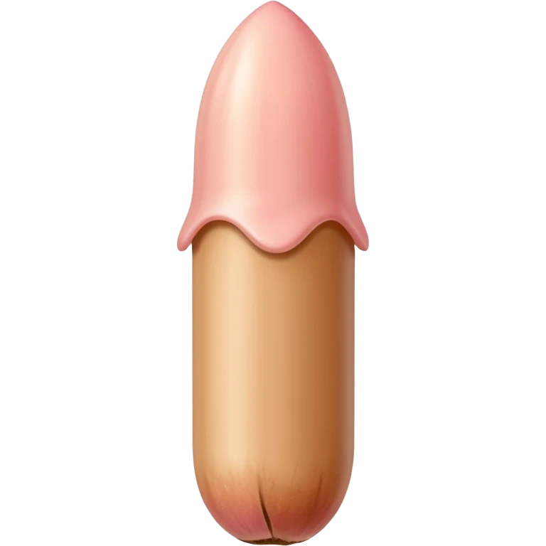 cylindrical skin tone peachy beige-pink penis shaft, no face. at top of penis, add beige pink smooth acorn-shaped glans tip that is covering 1/10th of the top of penis, corona line and frenulum. at bottom end/base of penis make it flat. add veiny detail on penis shaft, no stem, smooth edge of corona emoji