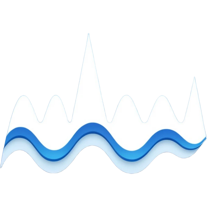 logo on white background showing a waveform morphing into text. Clean blue and white geometric emoji