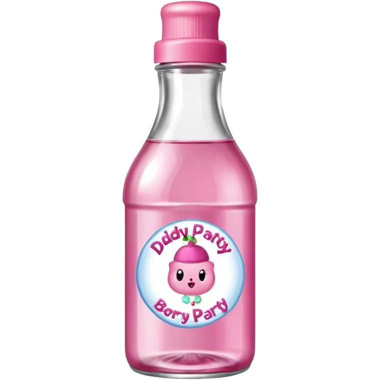 realistic baby oil style bottle pink cap pink logo clear bottle with berry logo with diddy party written and a berry on top bottle emoji