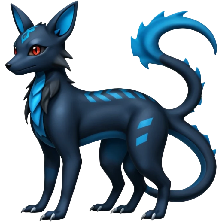 Shiny Dark Edgy Black And Blue Umbreon-Salandit-Wolf-Fakémon-hybrid-creature (full body)  emoji
