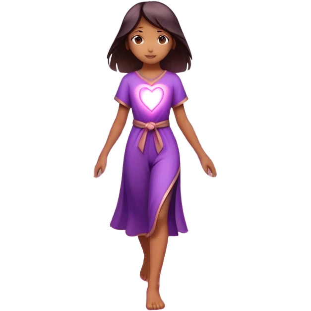 
A small figure walks across a glowing bridge, holding soft pink and purple orbs in each hand—symbolizing compassion and forgiveness. A gentle heart aura trails behind them, showing healing in motion. emoji