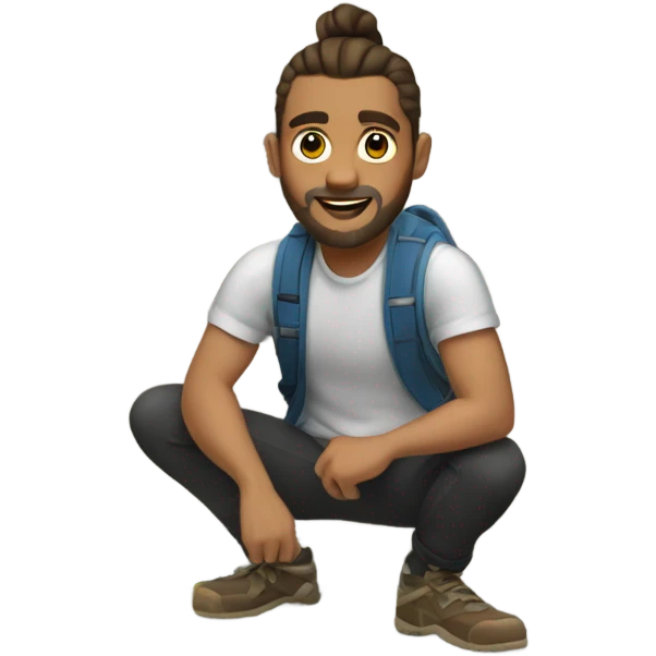 guy with man bun climbing rocks  emoji