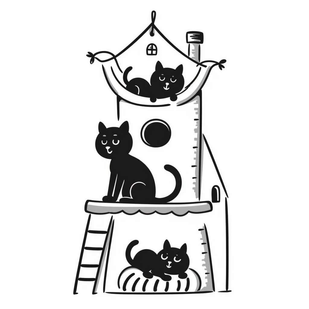 cats relaxing in a vertical playhouse emoji