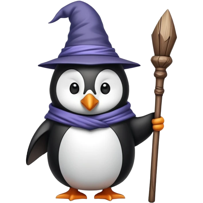 Wizard penguin with staff emoji