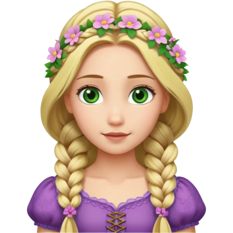 tangled disney rapunzel fair skin green eyes blonde hair flowers emoji