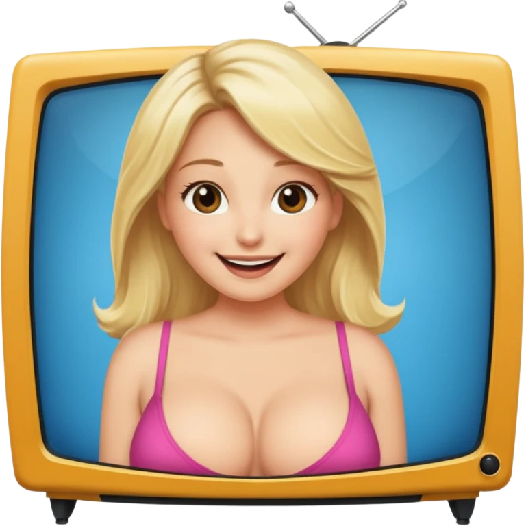 blonde naked woman with large boobs and a hairy vagina on tv emoji