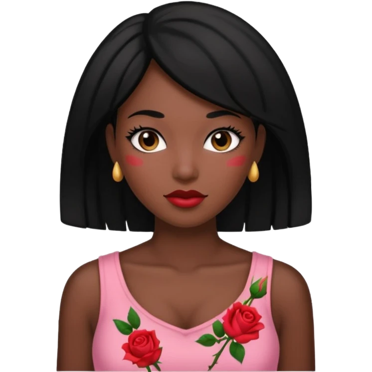 Black hair woman wearing rose top emoji