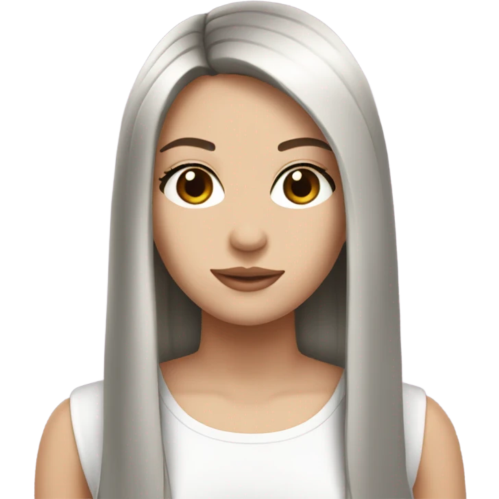 White girl with black silky and straight hair, brown eyes  emoji