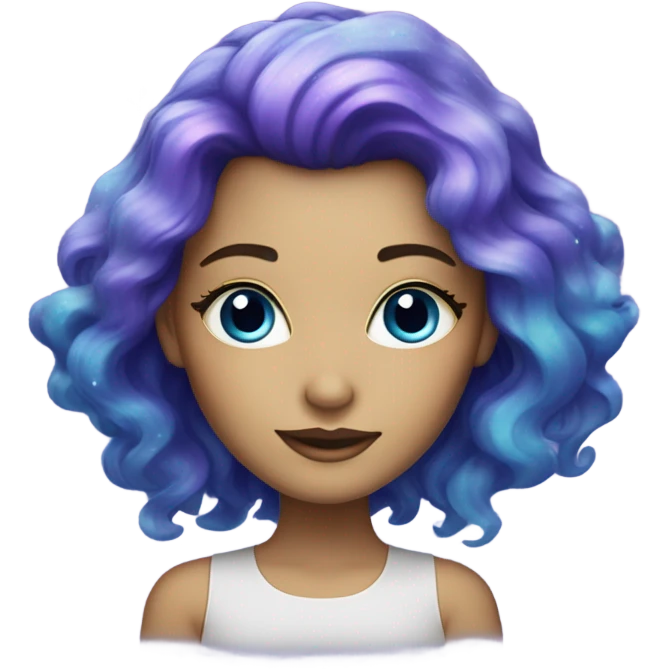 white woman with mystical sparkling galaxy hair with moon and stars in purple and blue shades emoji