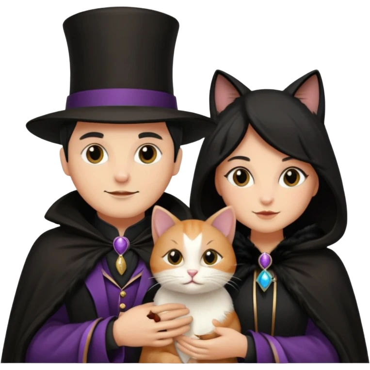 magician couple and their pet cat emoji