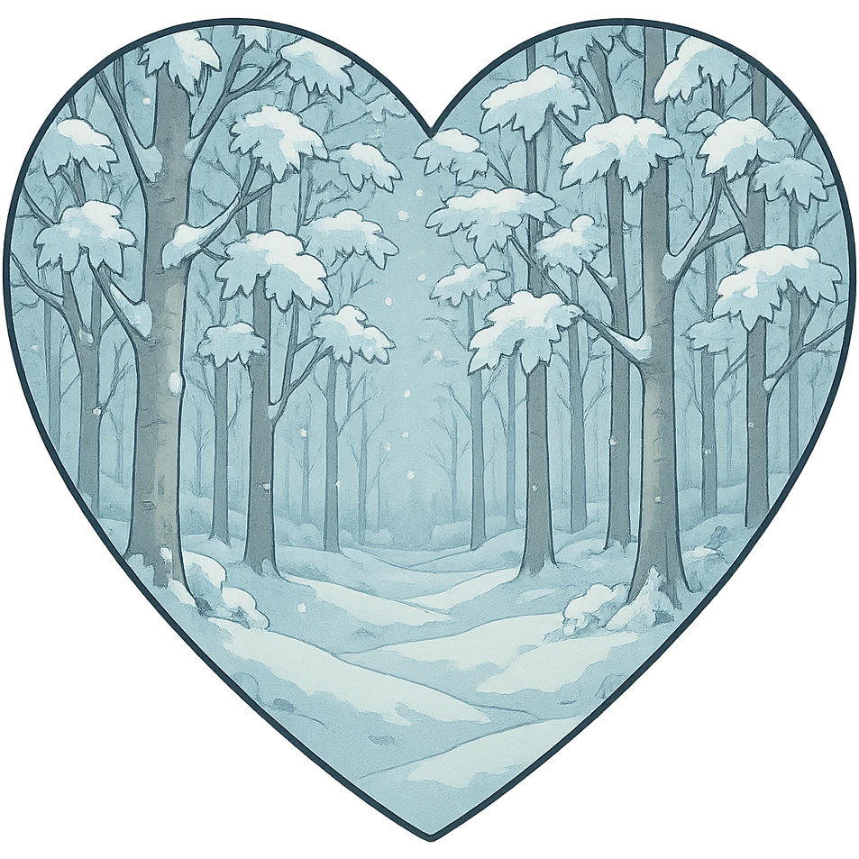 heart with a tranquil snowy maple grove, clean digital illustration, no background emoji