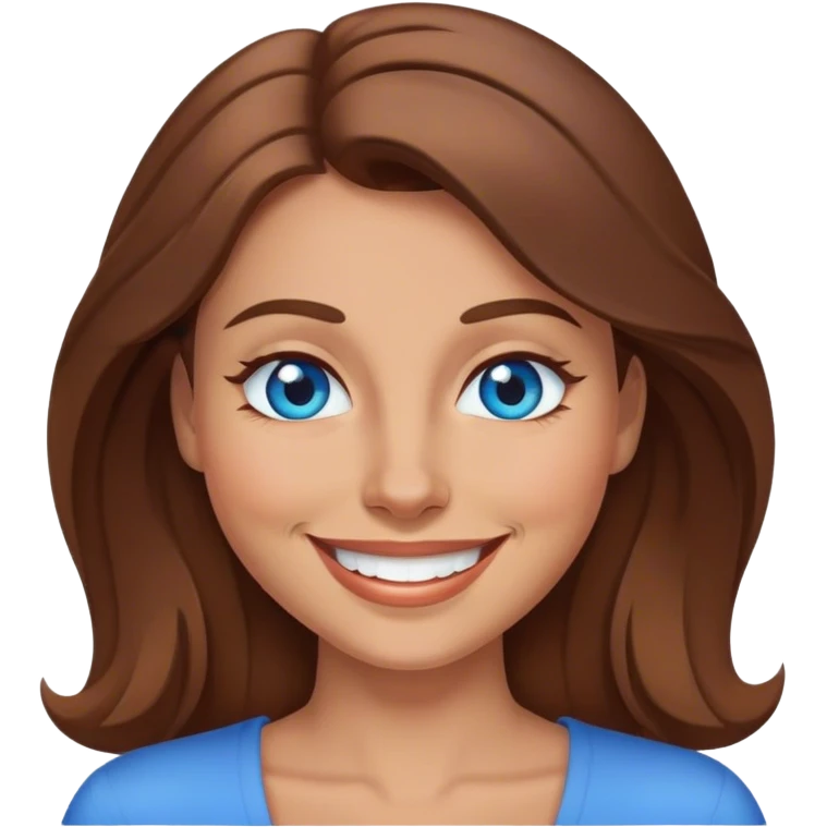 mulher morena de olhos azuis sorrindo e piscando um olho emoji
