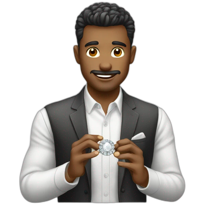 hombre blanco mostrando un anillo de diamantes emoji