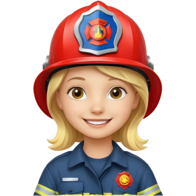 Young blonde girl, firefighter helmet, smiling brightly emoji