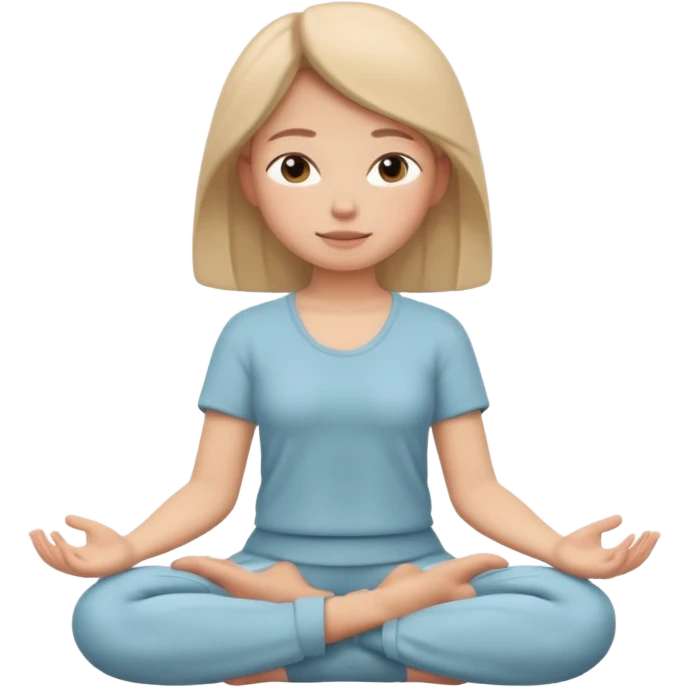 memoji of a girl meditating, relaxed pose, hands in lap, tranquil face, minimal background emoji