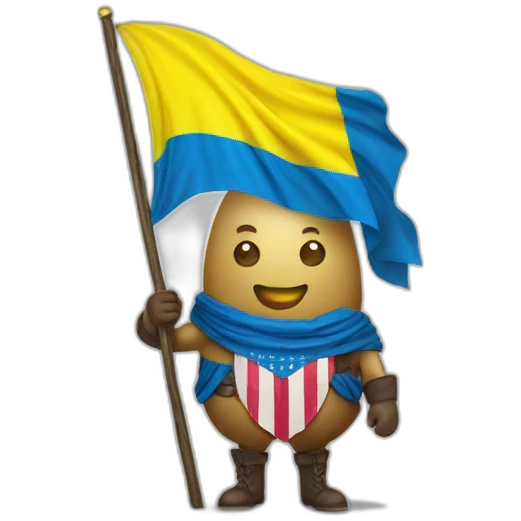 potato patriot with a proud look. holding the flag of Ukraine  emoji