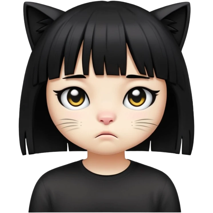 emo kitty with black hair fringe, sad expression emoji