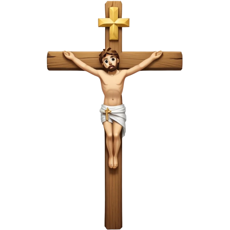 Cross made of wood, the top of the tip of the cross, a golden cross, and a white cloth hanging over the two arms of the cross emoji