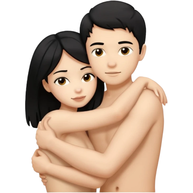 Light skinned woman black hair light skin boy young black hair hugging no clothes emoji