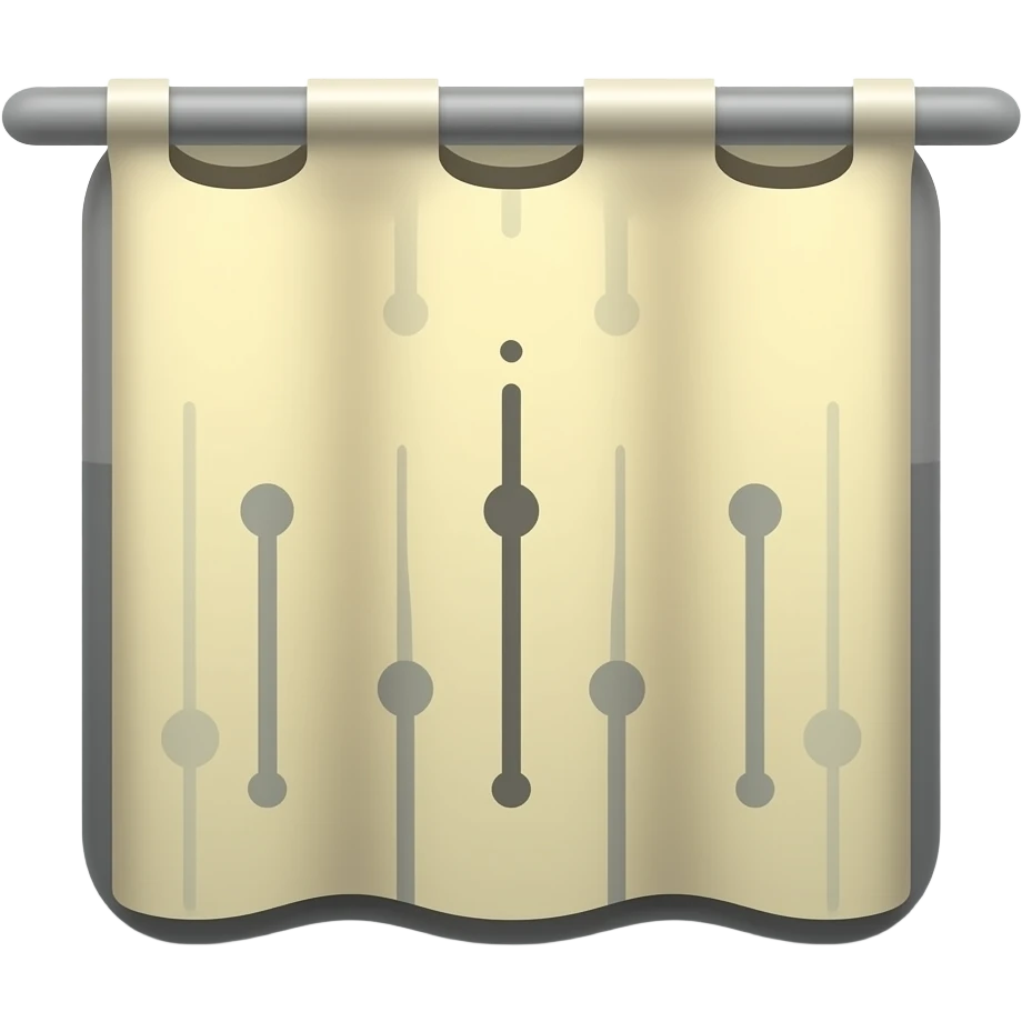 Flat emoji icon of a stylized curtain with simple vertical circuit lines and a few dots, tech feel, bold outline, limited colors, transparent background, square, no text. emoji