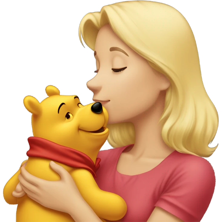 Winnie the Pooh kissing pretty brunette girl on the cheek emoji