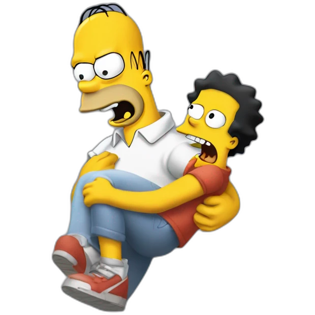 Homer  holding a motionless Bart Simpson in the air after he lost his temper emoji