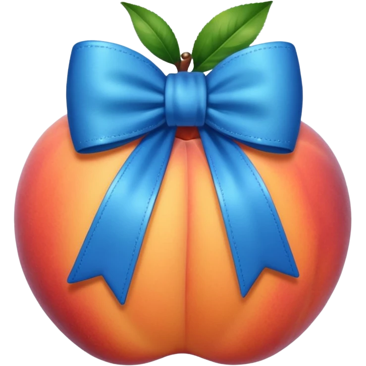 a peach wearing a blue bow emoji