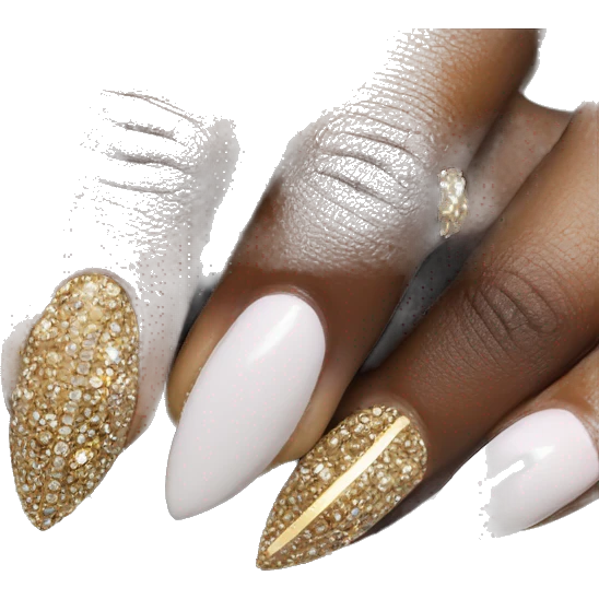 Black girl Classy almond French tip nails with gold and diamond rings  emoji