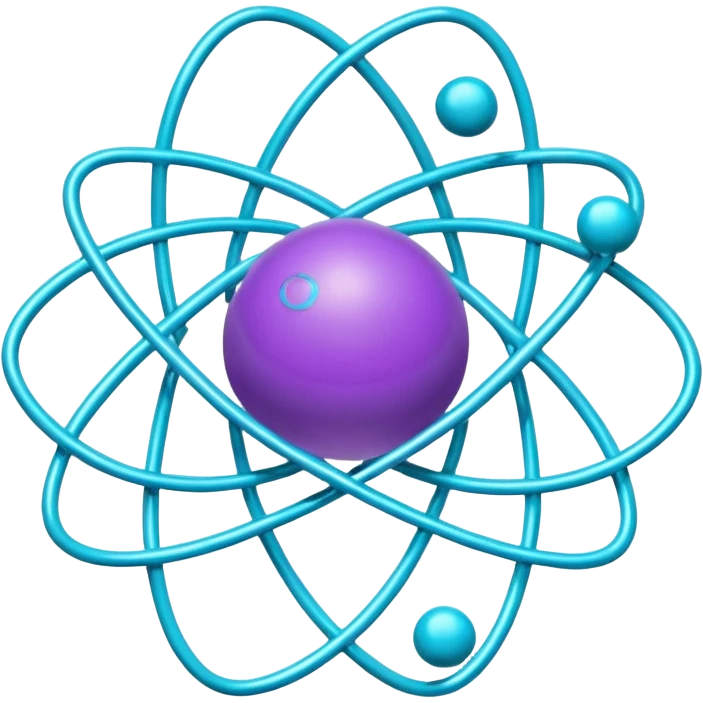 minimalistic atom, neon purple (#8B5CF6) and cyan (#00E0FF), representing Atom team creativity and innovation, clean tech design emoji