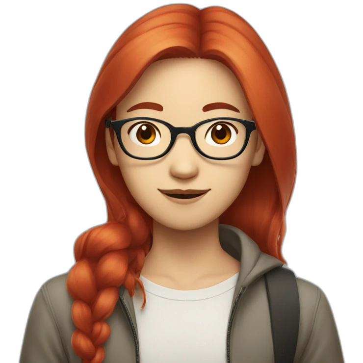 Asian girl in glasses with red hair man emoji