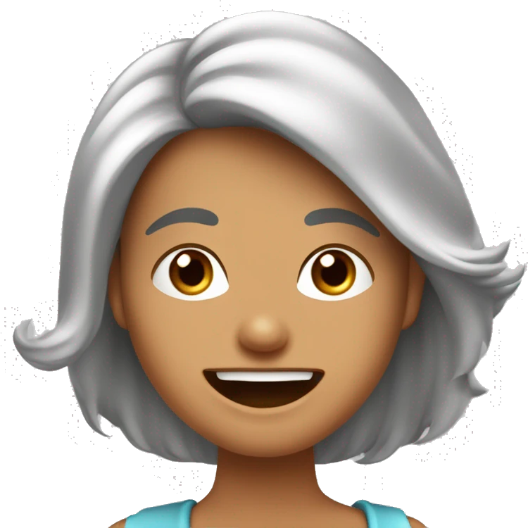 Mulher cabelos compridos lisos de cor ruiva sorrindo mostrando os dentes e mandando beijo emoji