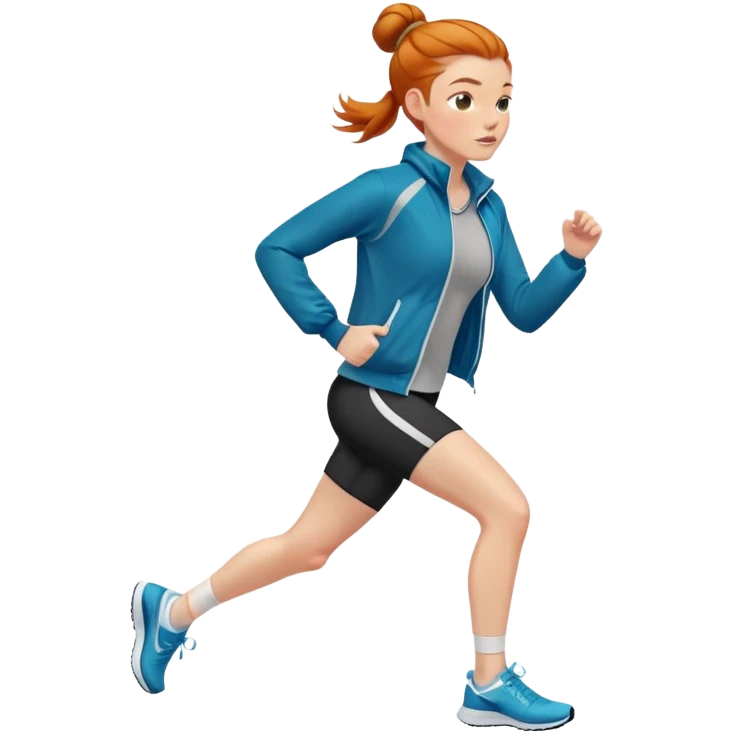 Ginger girl jogging with jacket middle part slick back bun emoji