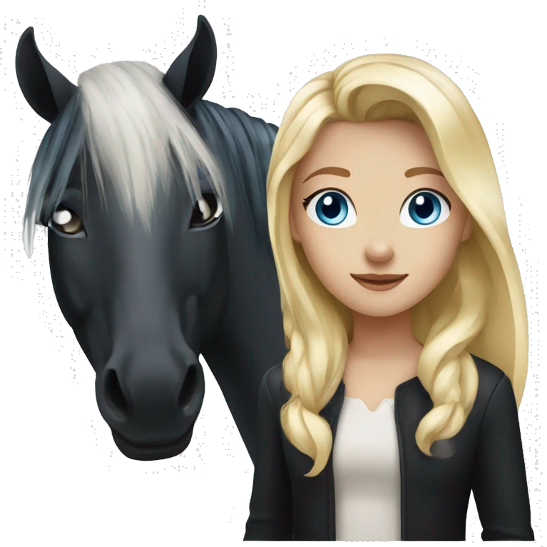 blonde girl with blue eyes and a black horse with white diamond and black mane emoji