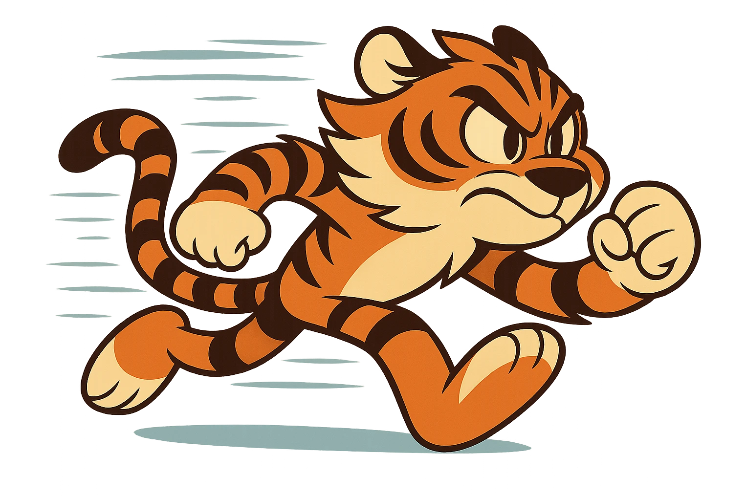 Remove the background so the tiger is on a transparent background, keep the cartoon style and speed effect. Maintain the cartoon style with dynamic speed lines and motion blur effect around the tiger. emoji