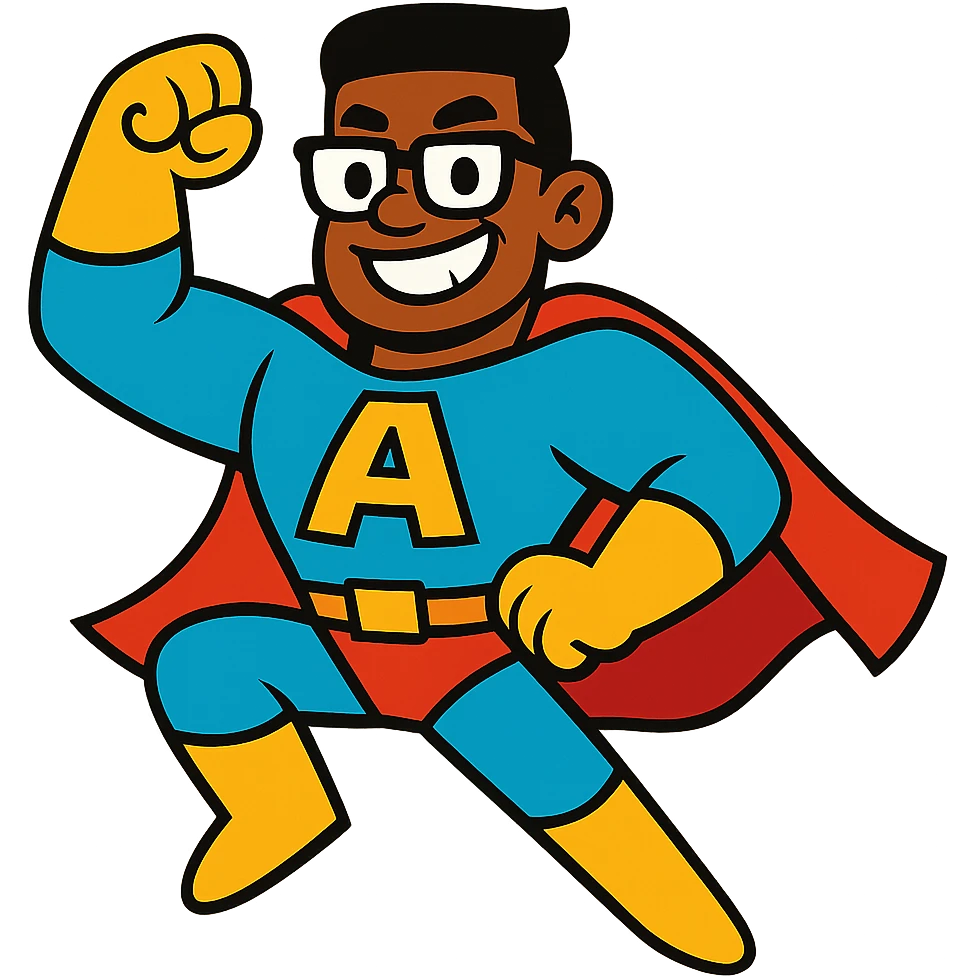 austincredible as a bold, colorful cartoon character, superhero pose emoji