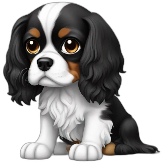 Cavalier King Charles noir et blanc qui sourit emoji