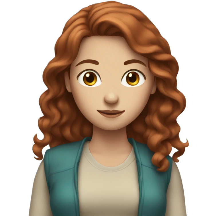 Woman with reddish brown hair and blue-green eyes emoji