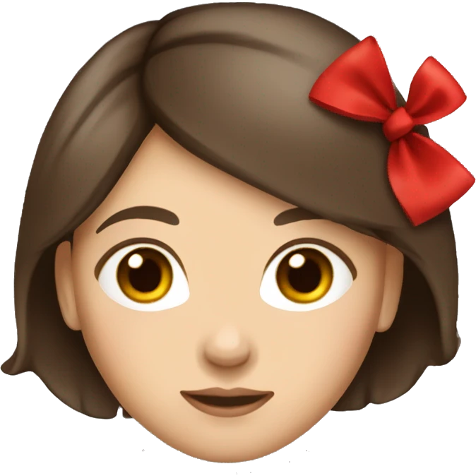 Straight hair Brunette girl with dark brown eyes with a red bow on her hair emoji