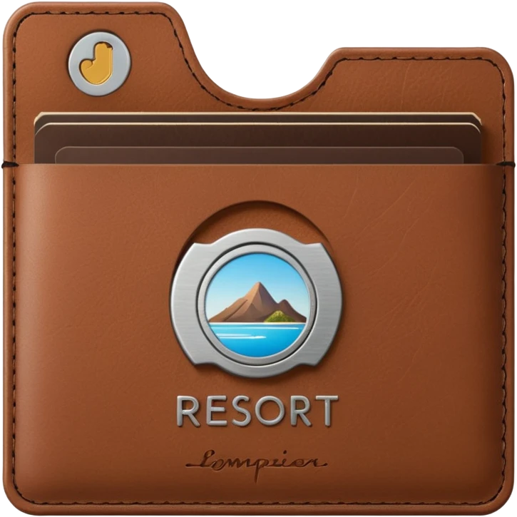 Resort Keycard & Holder: A sleek magnetic keycard paired with a leather card holder embossed with the resort logo.
 emoji