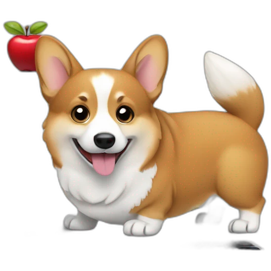 a corgi working with an apple laptop emoji