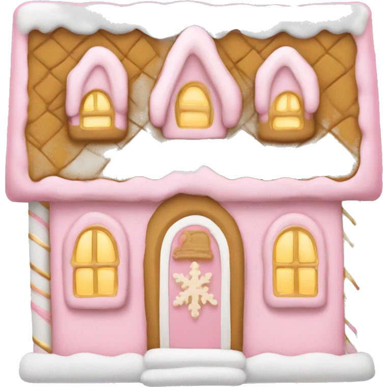 light pink and gold and white gingerbread house emoji