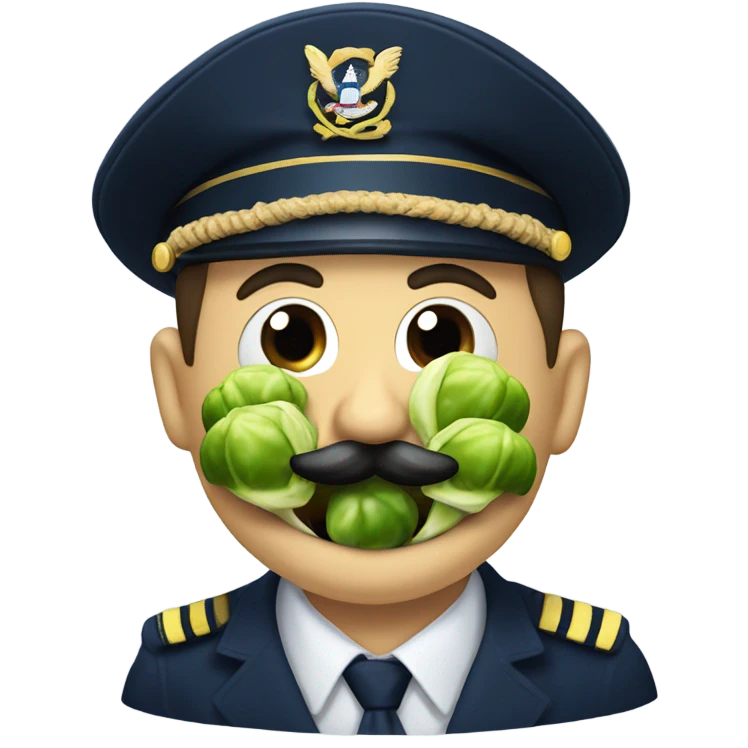 Navy guy with moustache being goofy with Brussels sprouts  emoji