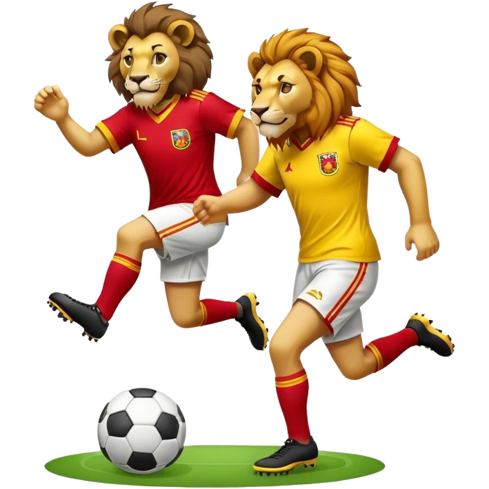 Lions with half red half yellow shirt playing soccer  emoji