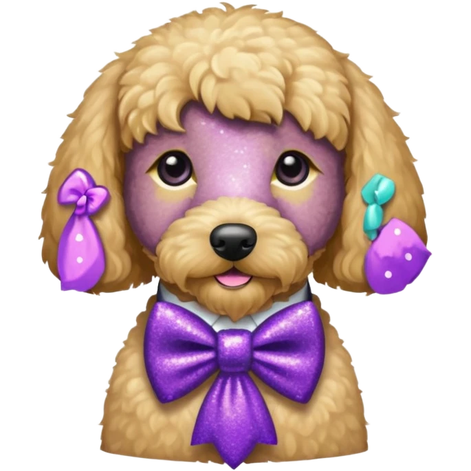 Cachorro com gravata roxa com glitter emoji