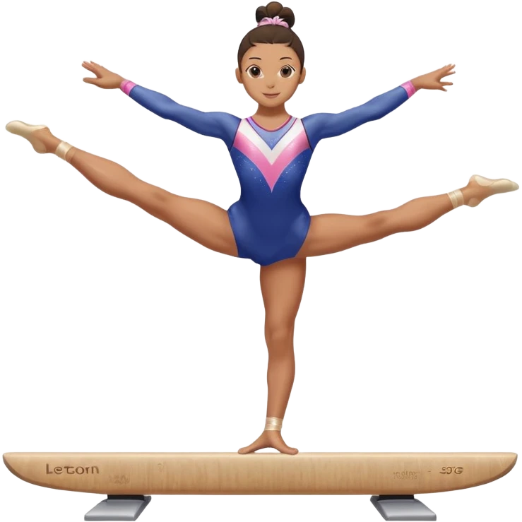 A gymnast performing a flawless routine on the balance beam, showcasing strength and grace. The scene captures the precise, elegant movement with perfect balance and form. The background features a gymnastics arena with vibrant lighting and cheering crowds, emphasizing athleticism and poise. emoji