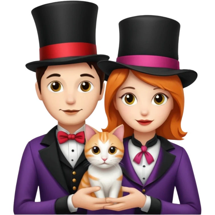 magician couple and their pet cat emoji