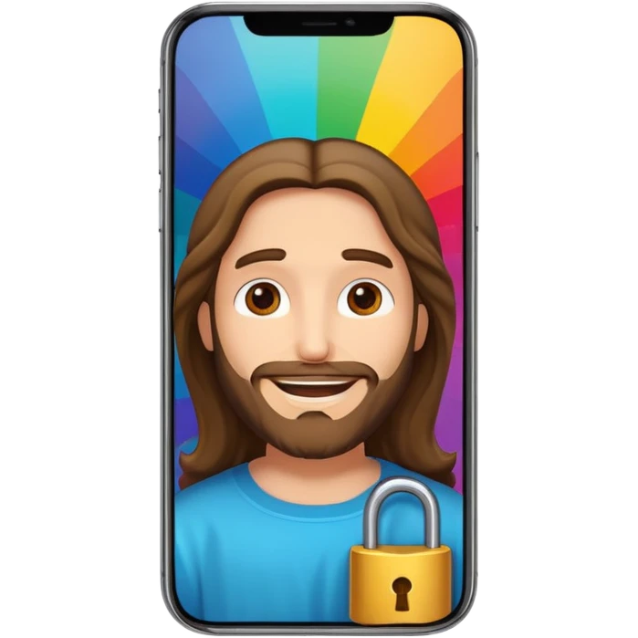 iPhone screen with Jesus in cartoon style as the lock screen emoji
