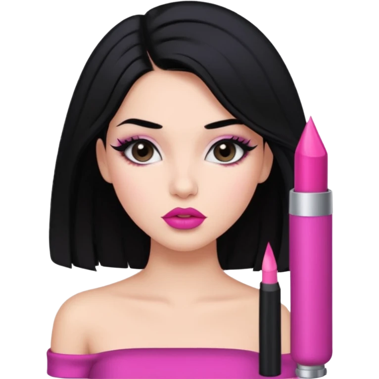 a girl with black hair who just got a blowout and her makeup is on point and she’s wearing a dark lip liner pink lipstick lip combo and wearing a black tube top emoji